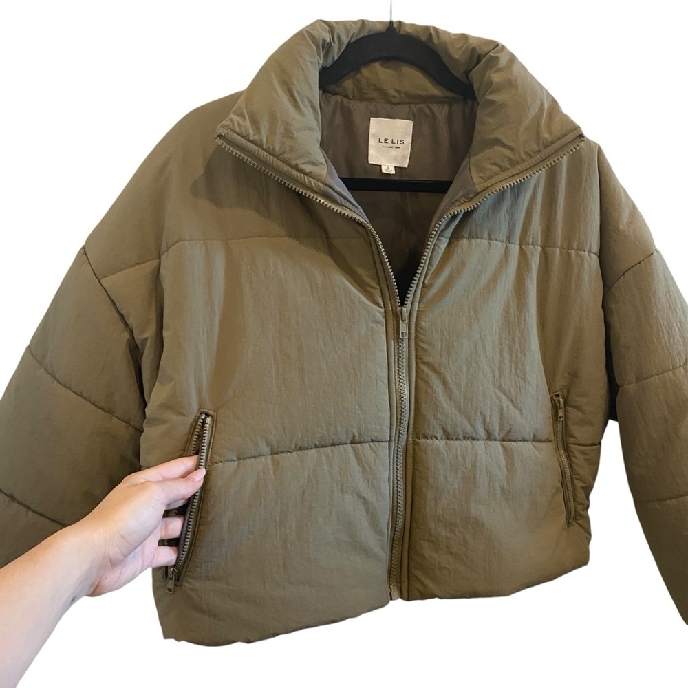 Le Lis Olive Green Cropped Puffer Jacket View 5